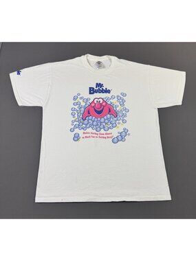 Rare Vintage 90s Mr. Bubble Bath Time Buddy Soap Art Promo White Large Shirt